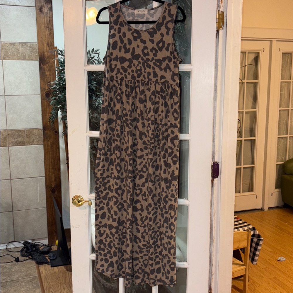 Impressions Neutral Leopard Print Sleeveless Maxi… - image 2